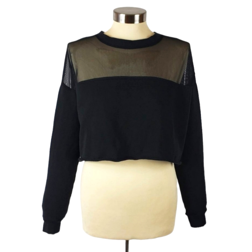 Forever 21 Crewneck Ribbed Meshed Cropped Sweater